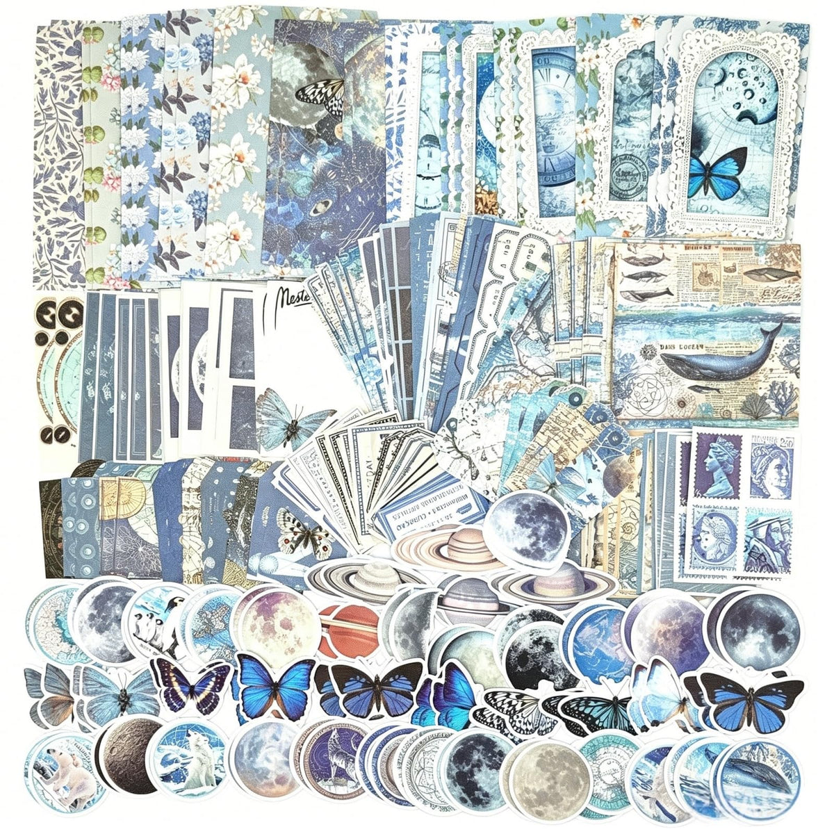 Esweny 260PCS Vintage Journaling Scrapbooking Supplies Scrapbook Sticker Paper Ephemera Pack for Junk Journal Planners Collage Craft Notebooks Album (Flowers and Butterflies)