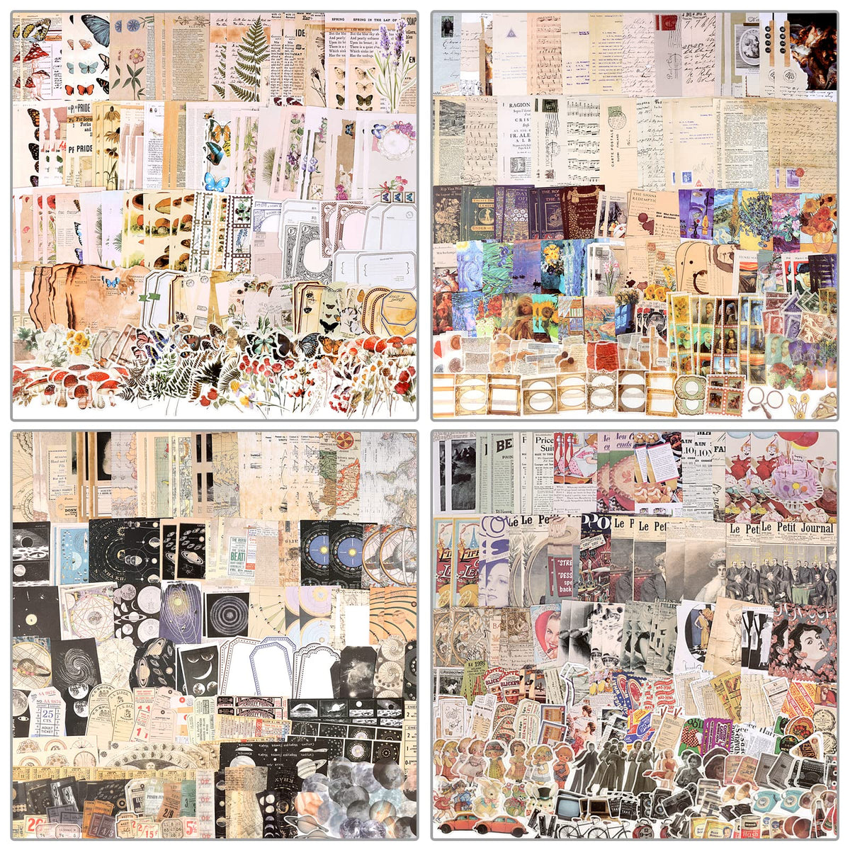 Draupnir 200pcs Vintage Junk Journal Supplies,Scrapbook Supplies Scrapbooking Paper and Stickers Ephemera For Art Aesthetic Journaling Kit Collage(Art)