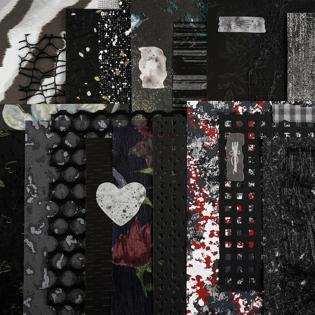 50 Sheets Black Textured Scrapbook Paper,Junk Journal Scrapbooking Supplies