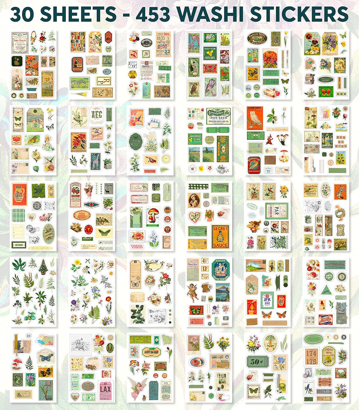Junk Journal Supplies - Washi Stickers for Scrapbook & Journaling Supplies